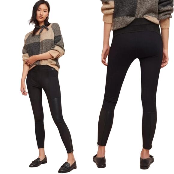 Anthropologie Vegan Suede Patchwork Ponte Pant Zip Ankle 28 - Picture 1 of 7